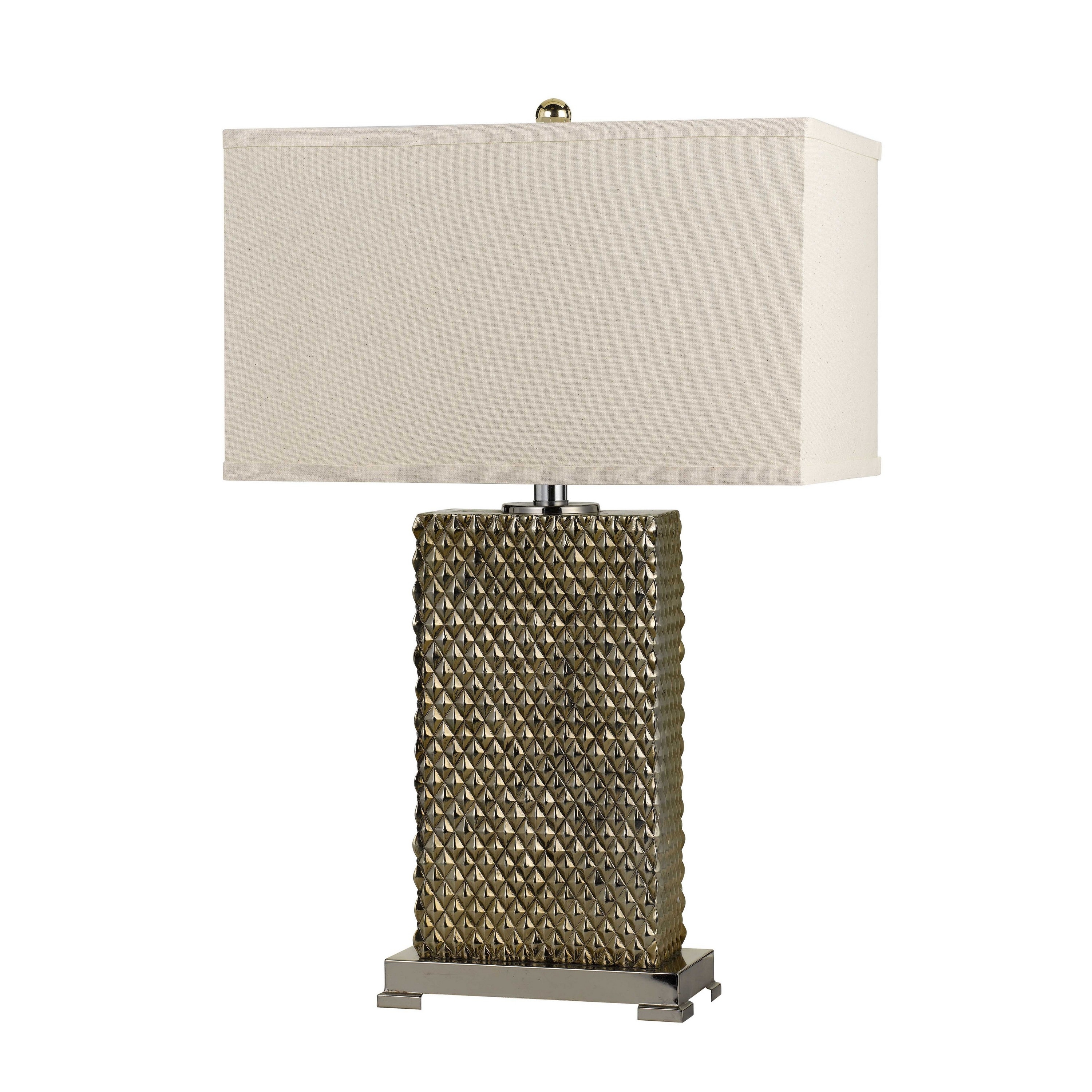 3 Way Table Lamp with Studded Diamond Pattern Ceramic Base, Cream and