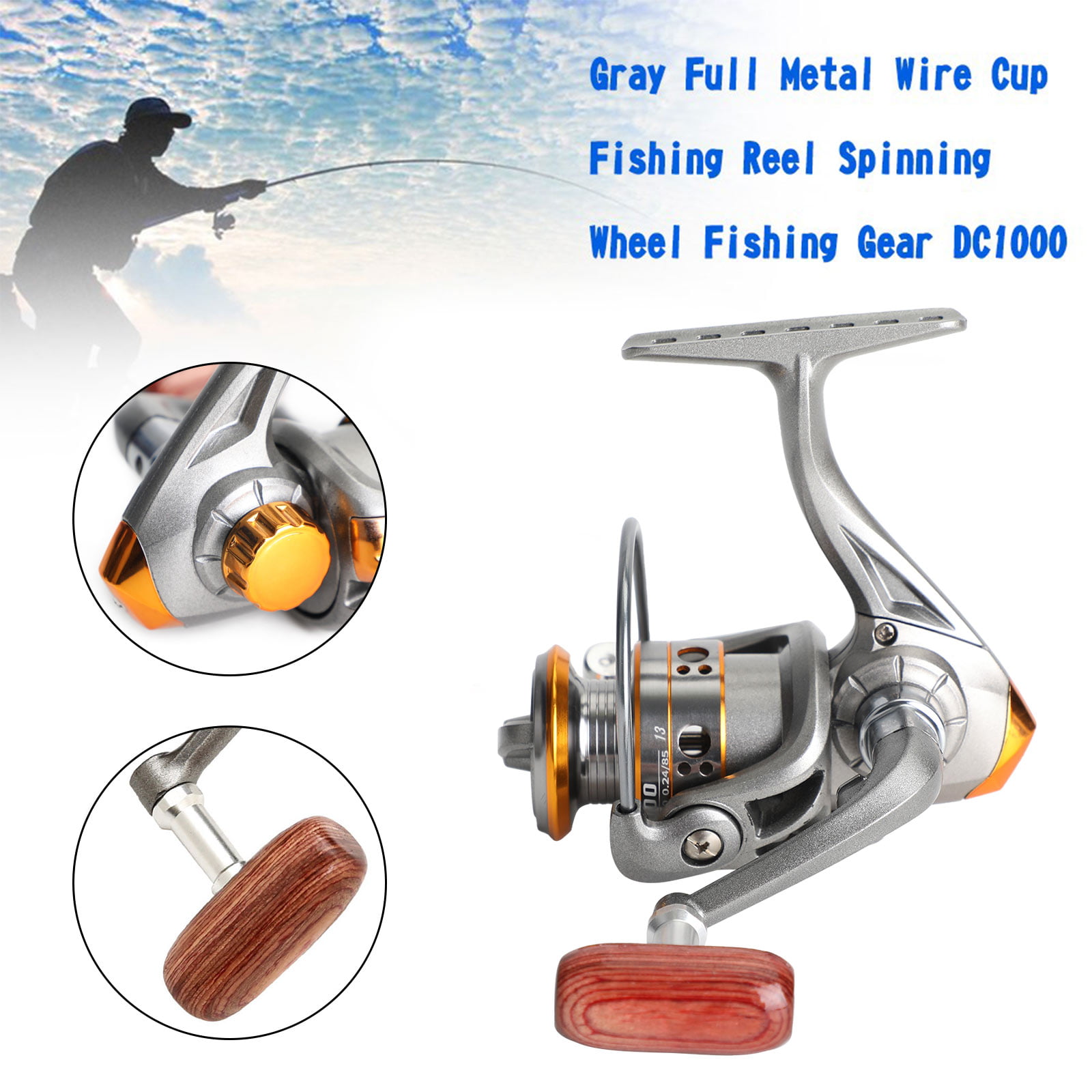 Gray Full Metal Wire Cup Fishing Reel Spinning Wheel Fishing Gear  DC1000-7000 