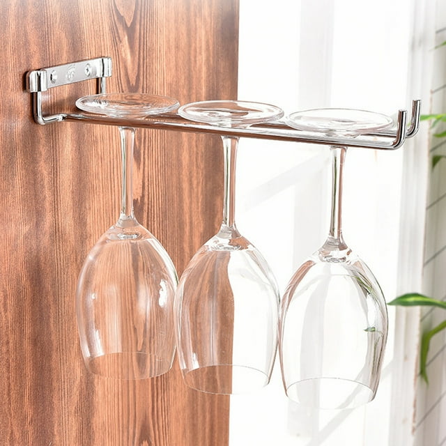 Iron Glasses Holder, Wall Mounted Single Row Under Cabinet Wine Glass Rack Hanging Stemware Holder for Cabinet Kitchen Bar