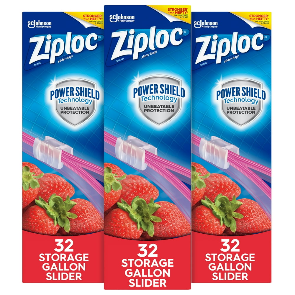 Ziploc Brand Slider Storage Gallon Bags With Power Shield Technology 32 Count Pack Of 3 96 3303