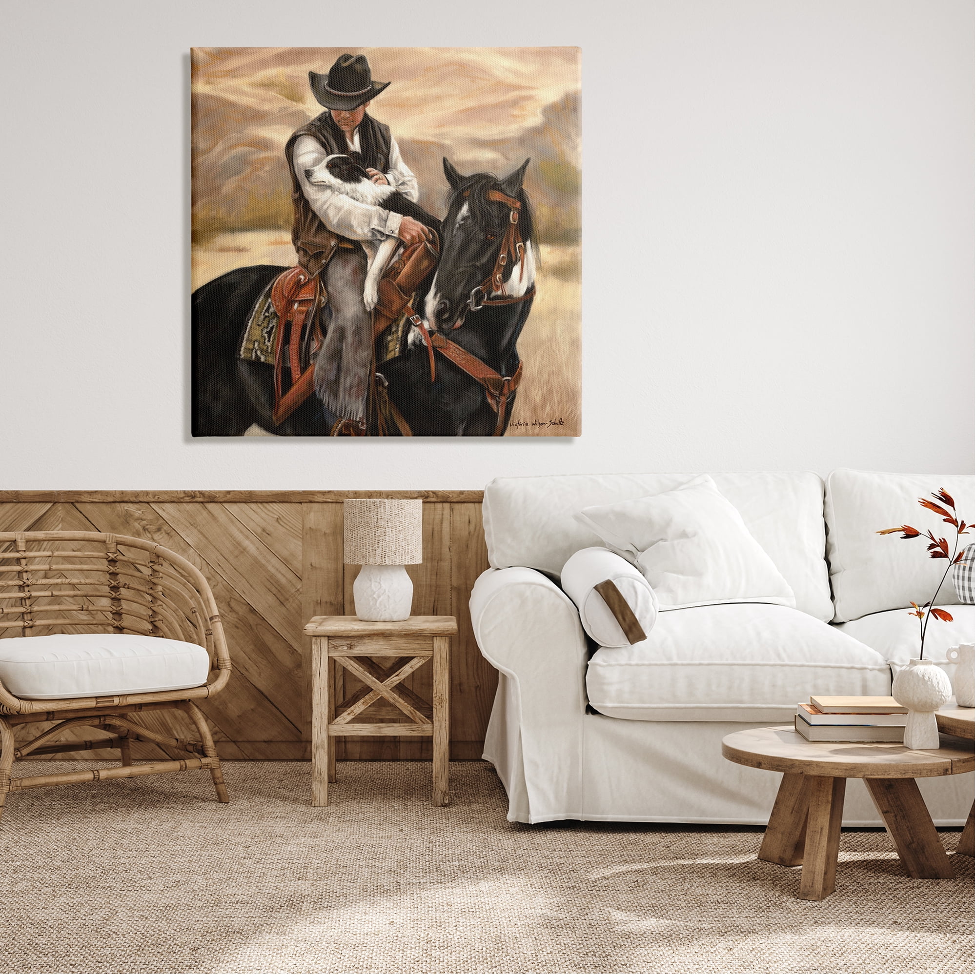 Stupell Industries Cowboy with Dog Landscape Animals & Insects Painting Gallery Wrapped Canvas Art Print Wall Art, 36 x 36