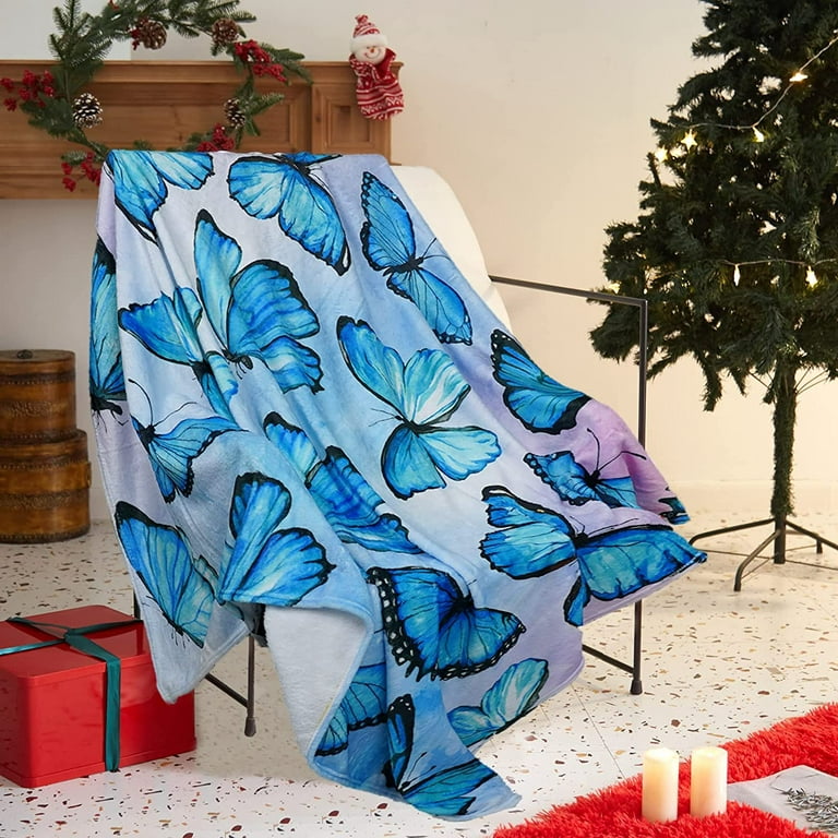 Butterfly Blanket 50x60 Blue Butterfly Throw Blankets Butterfly Gifts  Stuff for Women Girl Super Cozy Soft Blanket for Bedroom Living Room Sofa 