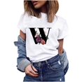 thumbnail image 1 of Gibobby Camiseta de manga corta para mujer Cuello corto Fashion Casual T imprimir Round Top Mujeres camisas femeninas(Gris,G), 1 of 4