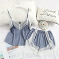 thumbnail image 4 of URMAGIC Womens Lace Sexy V-Neck Lingerie Tops+Shorts,Satin Silk Pajamas Set, 4 of 7
