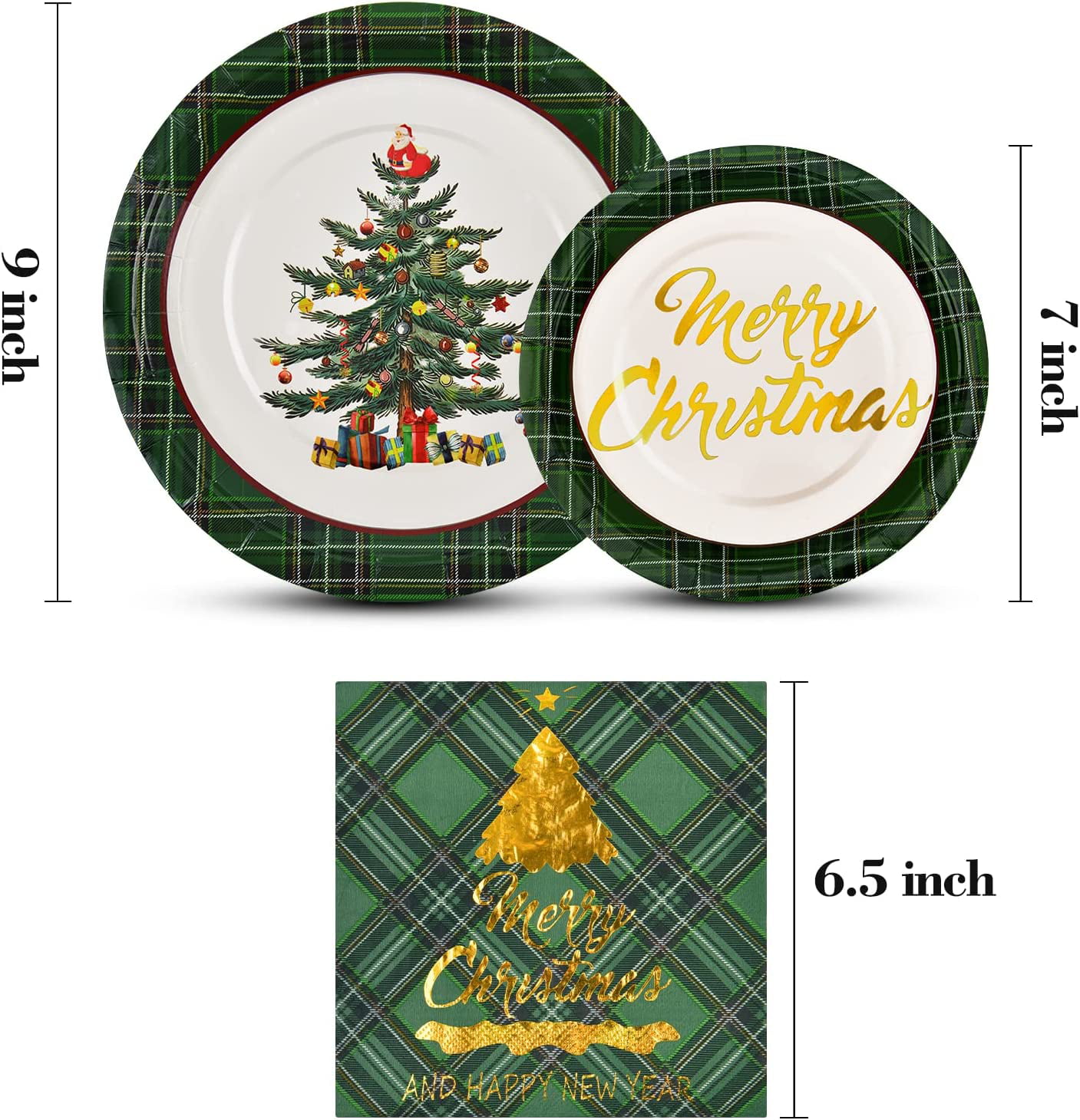 DECORLIFE Large Gnome Paper Plates Serves 24, 10.25 and 8 Disposable  Christmas Paper Plates and Napkins Sets, Buffalo Plaid Napkins, Forks  Included