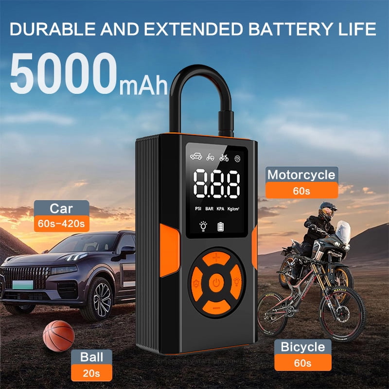 PDstation MQ01 Cordless Tire Inflator Portable Air Compressor, 5000mAh 150PSI+3PS1 Air Pump with Auto-Shutoff & LED for Cars, Motorcycles, Bicycles, Balls, Swimming Ring