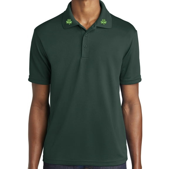 Men's Irish Shamrock Collar Moisture-Wicking Polo Shirt, XL Forest Green