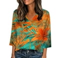 thumbnail image 2 of Xuyuer 3/4 Length Sleeve Womens Tops V Neck T Shirts Dressy Casual Pleated Spring Summer Fashion Loose 2026 Work Blouses, 2 of 5