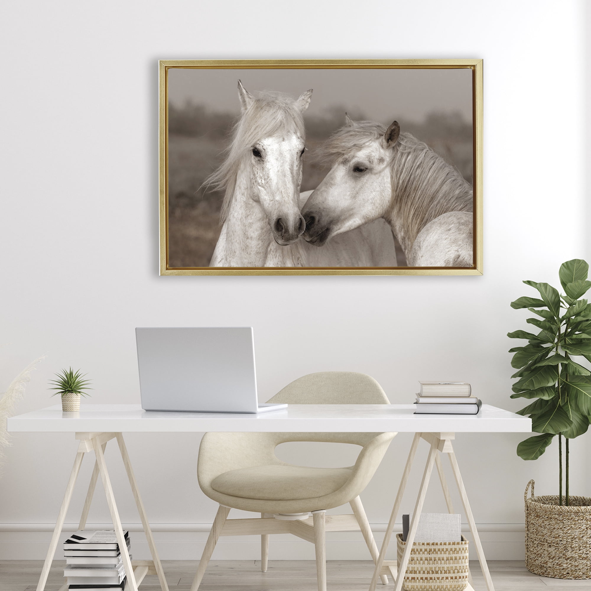 Stupell Industries Gentle Companionship Horses Gold Framed Floater Canvas Wall Art, design by Danita Delimont