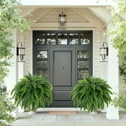 38 leaves 2 pieces lifelike artificial Boston fern plants,versatilefaux potted plants for home, garden porch cabin decor,hangingdisplay, indoor/out use, pot not included