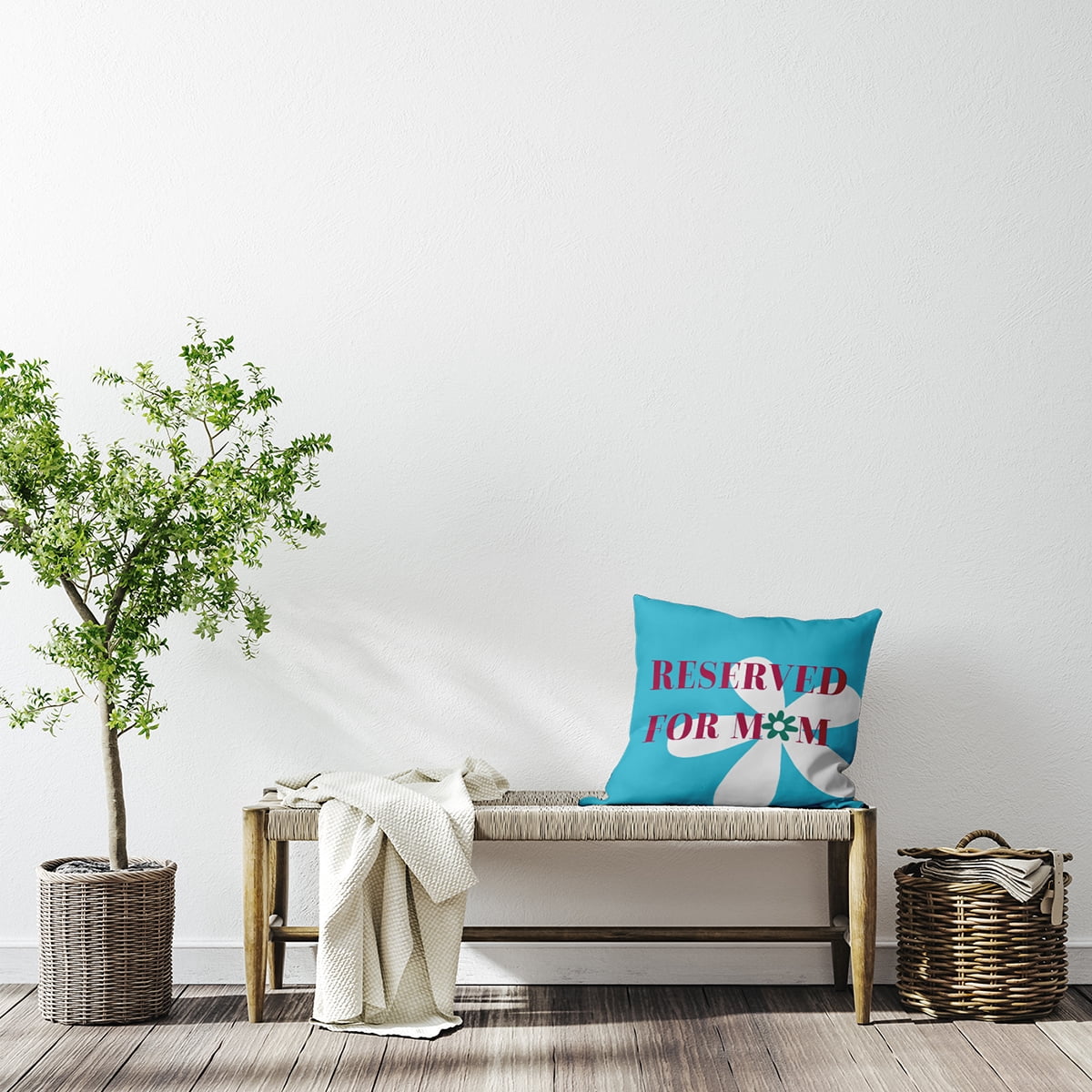 Simply Daisy 26-inch Square Reserved for Mom Flowers Poly Throw Pillow, Turquoise Qty 1