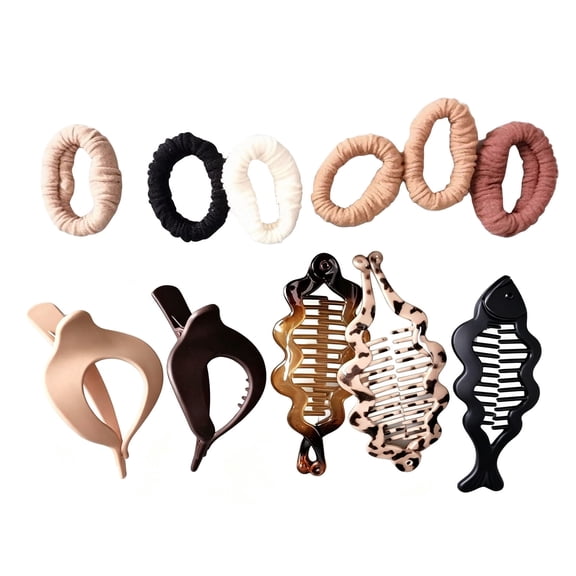 DUAIU 12-Piece Hair Claw Clip Set for Women - 6 Clips and 6 Hair Bands | Non-Slip Hair Ties for Thick/Thin Hair | Everyday & Special Occasion Hairstyles
