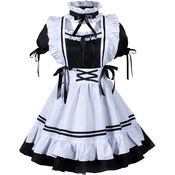 Delantal de sirvienta francesa, disfraz de Lolita, disfraz de cosplay, conjunto de guantes y calcetines con orejas de gato peludas