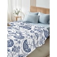 thumbnail image 4 of Boho Blue Floral Queen Size Flat Sheet, Wrinkleproof & Fadeproof Cooling Flat Bed Sheet Only, Vintage Farmhouse Paisley Plant Leaf Breathable Soft Bedding Top Sheets 90 x 102 Inches, 4 of 8