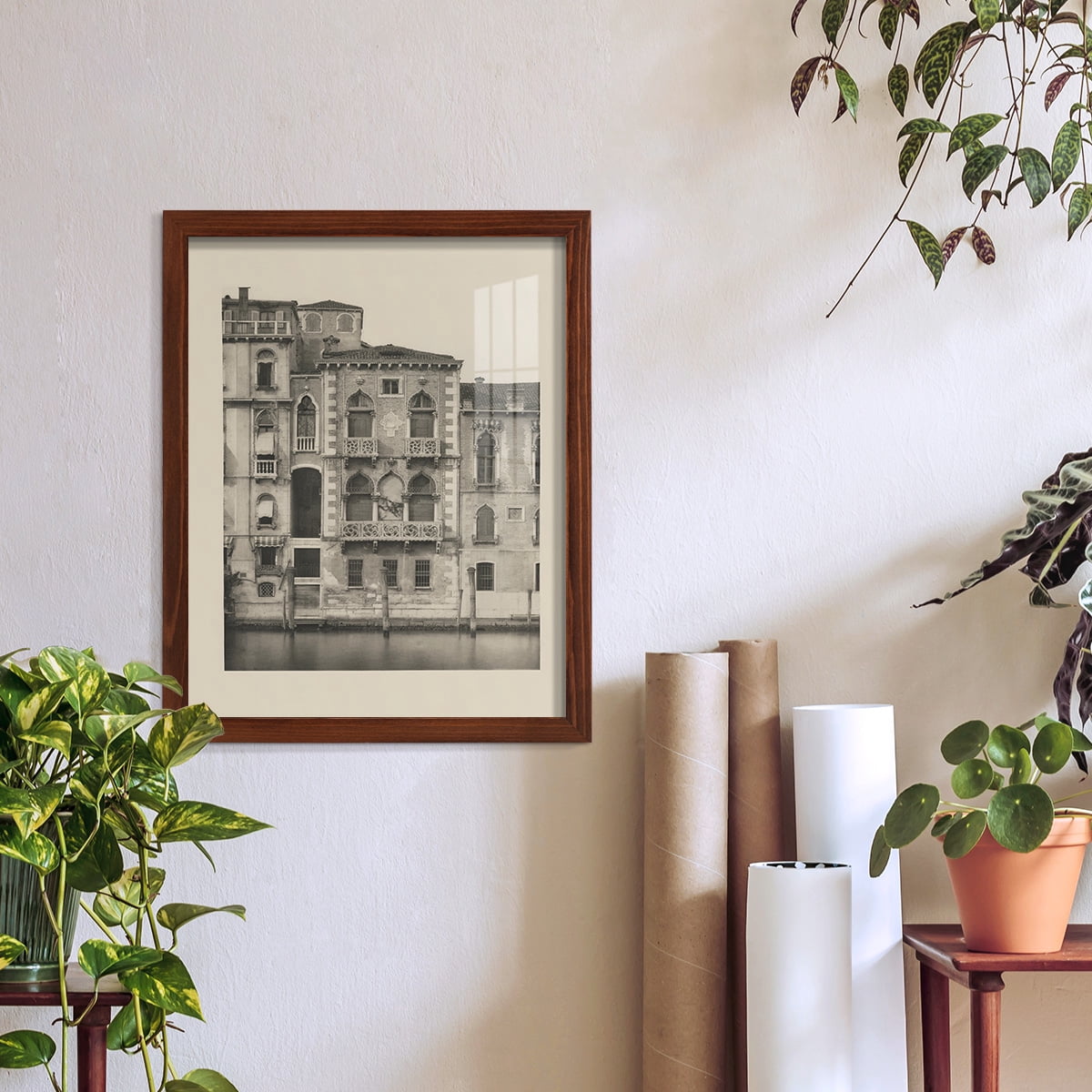 Vintage Views of Venice III - Framed Print w/glass - Chestnut