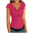 thumbnail image 5 of Wlynlyn Summer Tops for Women Ruffle Cap Sleeve Dressy Slim Fitted V Neck Going out Tops Solid Soft Basic Shirts Tees, 5 of 9