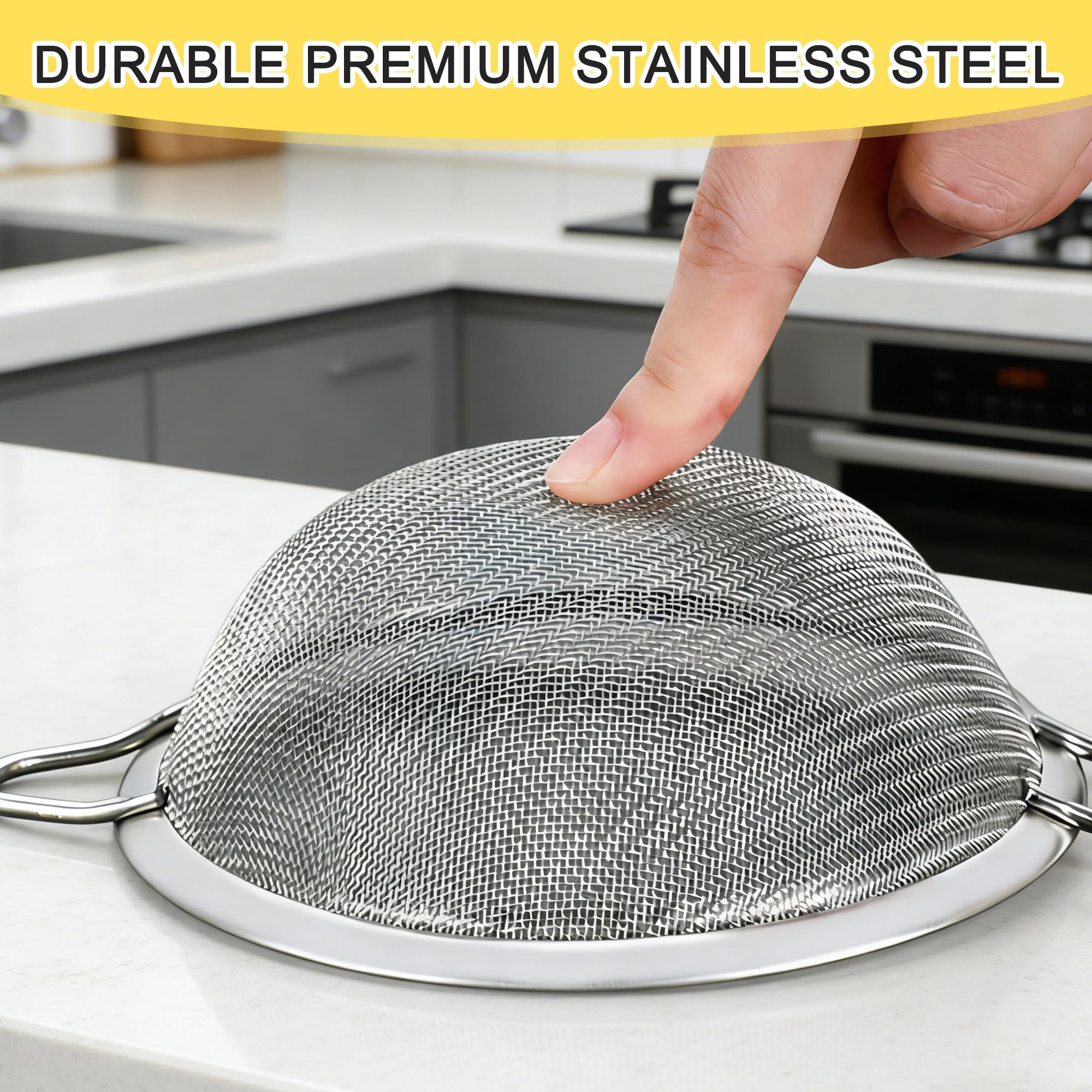 3 Pack Stainless Steel Fine Mesh Strainers, 4/6/8 Inch Kitchen Sieve Colander Set with Handle Hook, Food Strainer for Flour Juice Fruits Cooking