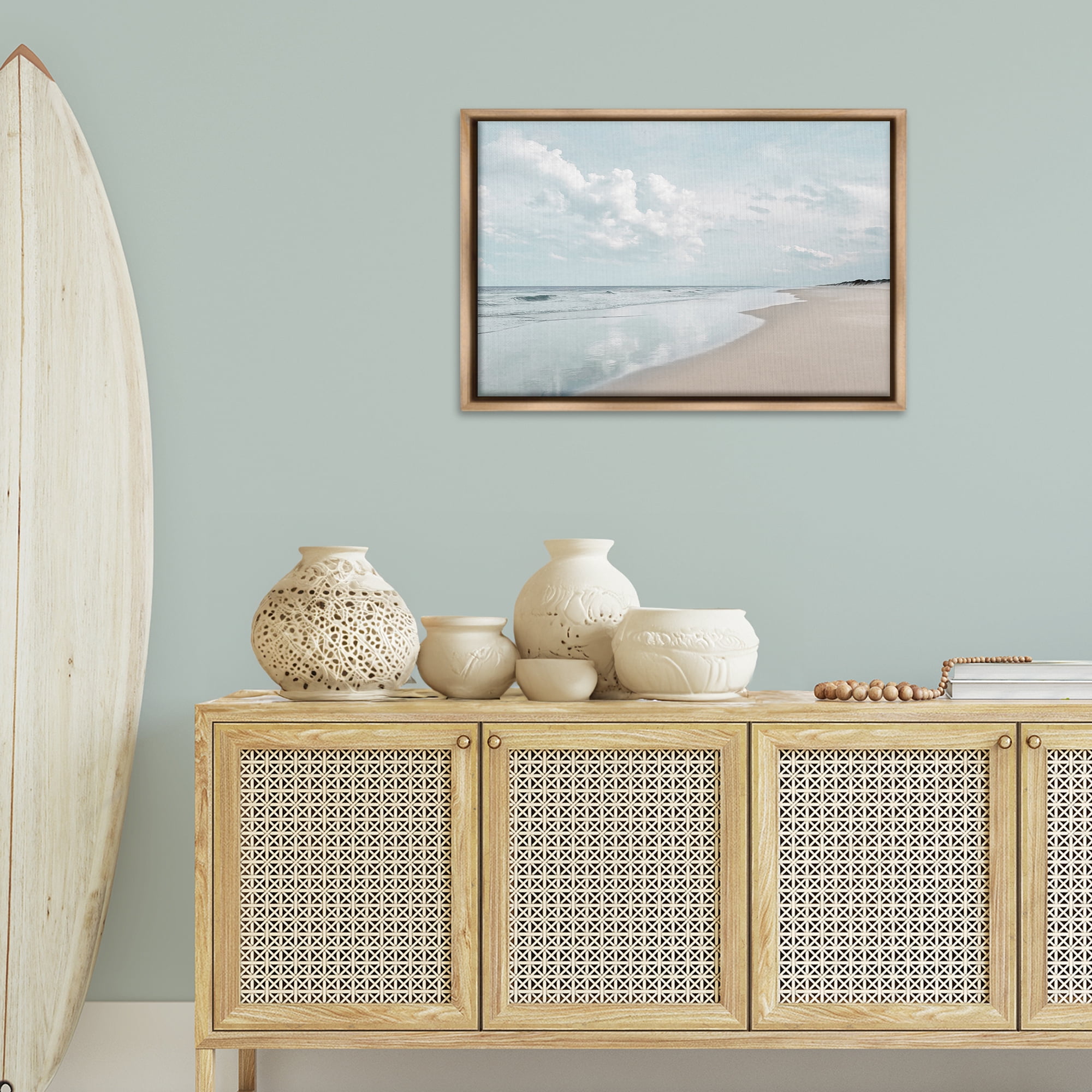 Stupell Industries Endless Beach View Nautical & Beach Photography Brown Floater Framed Canvas Art Print Wall Art, 31 x 21