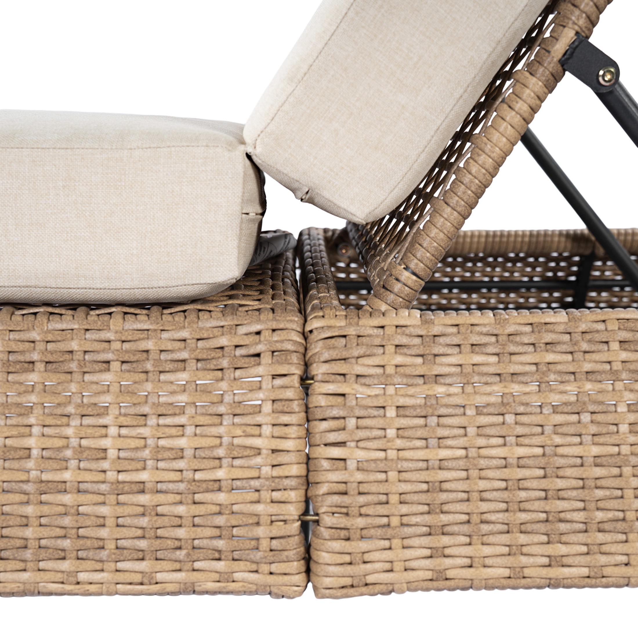 Christopher Knight Home Set of 2 Outdoor Chaise Lounge Chairs, Wicker Recliners with Cushions, Brown + Beige