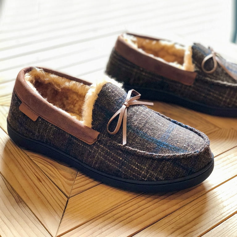 VONMAY Men s Moccasin Slippers Fuzzy Indoor Outdoor House Shoes Walmart