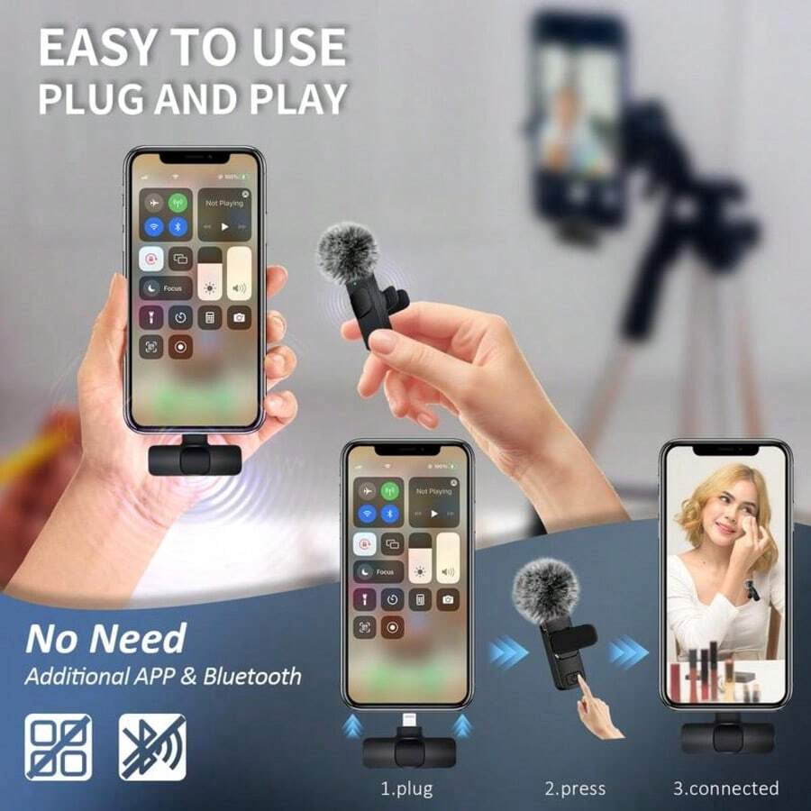 2026 Upgraded Wireless Lavalier Microphones For IPhone, Android- 2 Pack Mini Clip-On Mics With Noise Reduction For Vlog, Recording & Live Streaming