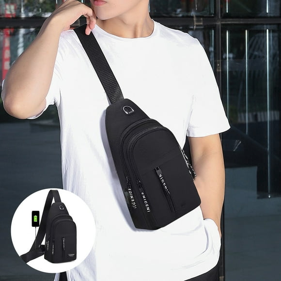 Men's Chest Bag, Staron 2026 USB Charging Crossbody Bag, Lightweight Polyester Waist Pack for Hiking Commuting Travel, Black