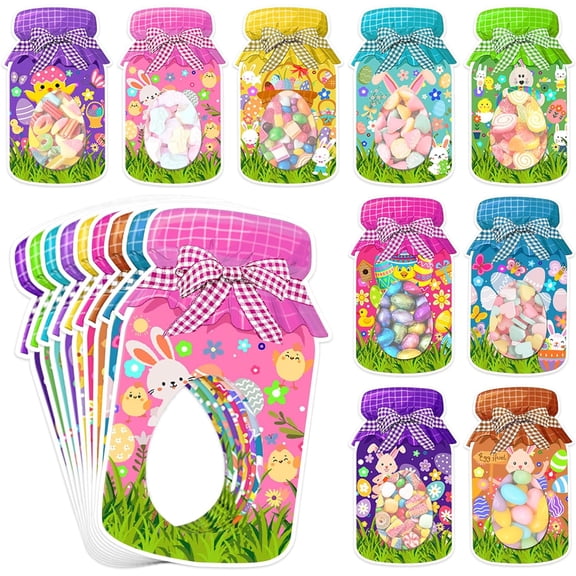 36 Pcs Easter Mason Jar Candy Holder Cards, Happy Easter Exchange Greeting Card Set for Classroom Spring Party Favors