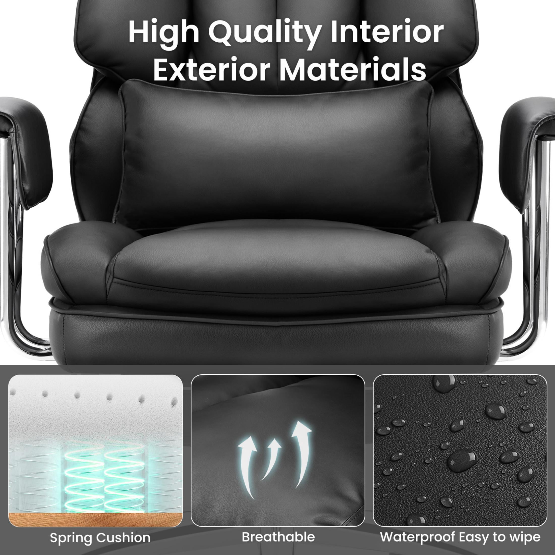 edx Executive Home Office Desk Chair, Ergonomic Big Tall High Back with Footrest & Lumbar Support, Reclining Comfy PU Leather Computer Gaming Chair with Swivel Wheels, Height Adjustable, Black