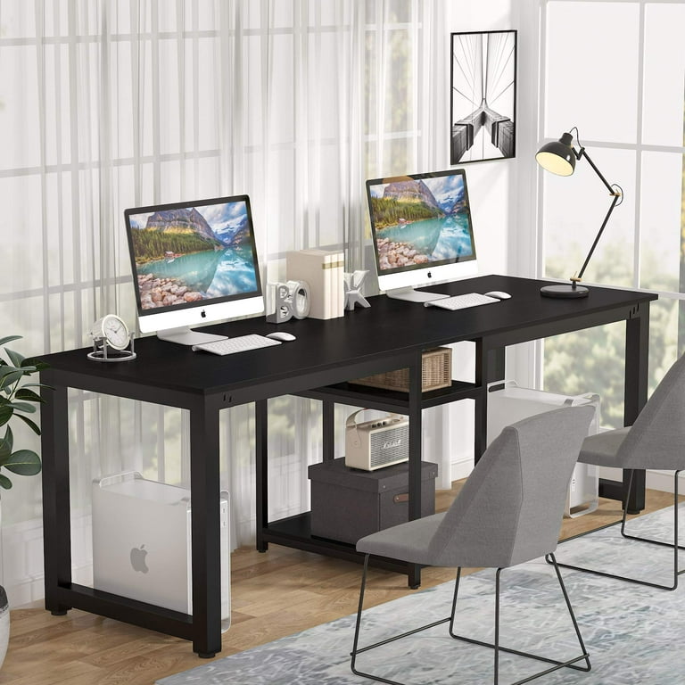 Tribesigns 79 Inch Extra Long Desk, Double Desk with 2 Drawers, Two Person  Desk Long Computer Desk with Storage Shelves, Writing Table Study Desk for
