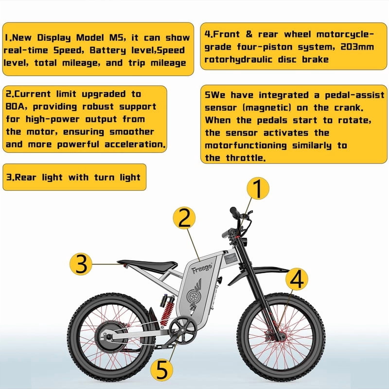 Freego X2 Pro 50MPH Electric Dirt Bike for Adults,Electric Motorcycle 6000W(Peak) Motor 60V30AH Battery,Off Road Electric Bicycle,19x2 Tire Full Suspension Hydraulic Brake Half Throttle