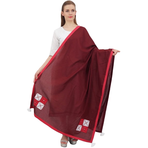 Phagun Cotton Cambric Designer Dupatta Long Stole Hijab Scarf For Women-Maroon