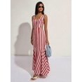 thumbnail image 5 of Red And White Striped Sleeveless Mermaid Dress With Side Cut-Out And Button Front, 5 of 6