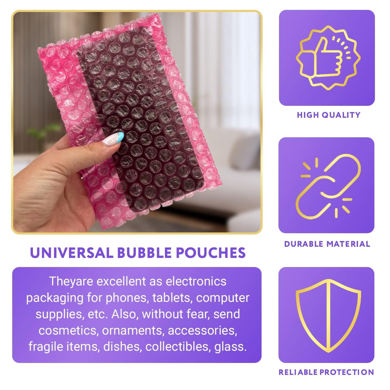 Anti-Static Bubble Out Bags 10 x 15.5 Inch. Pack of 25 Pink Self Seal Bubble Pouches. Waterproof PE Anti Static Bubble Bags for Packing Electronics, Ornaments. Cushioning Sturdy Double Bubble Bag