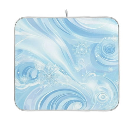 

Blue Abstract Swirls Dish Drying Mat Kitchen Mats Microfiber Counter Absorbent Dish Pad Drainer Rack