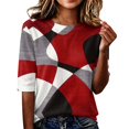 thumbnail image 3 of Abstract Geometric Print Top for Women, Crew Neck Half Sleeve Loose Fit Tunic Blouse - Lightweight Casual Summer Tee Shirt Multicolor M, 3 of 7