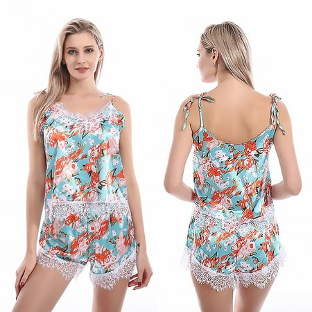 

Pajamas For Women Sexy Simulation Silk Hot Pants Lace Suspender Pajamas Set Womens Pajama Sets Womens Fall Fashion 2022