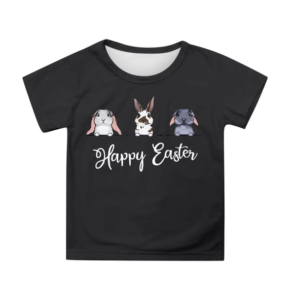 SonxaHe Toddler Girl Boy Easter Day T Shirt Short Sleeve Cartoon Bunny Graphic Tops Kids Streetwear Cotton Casual Tshirt Black,Size 3-4 Y