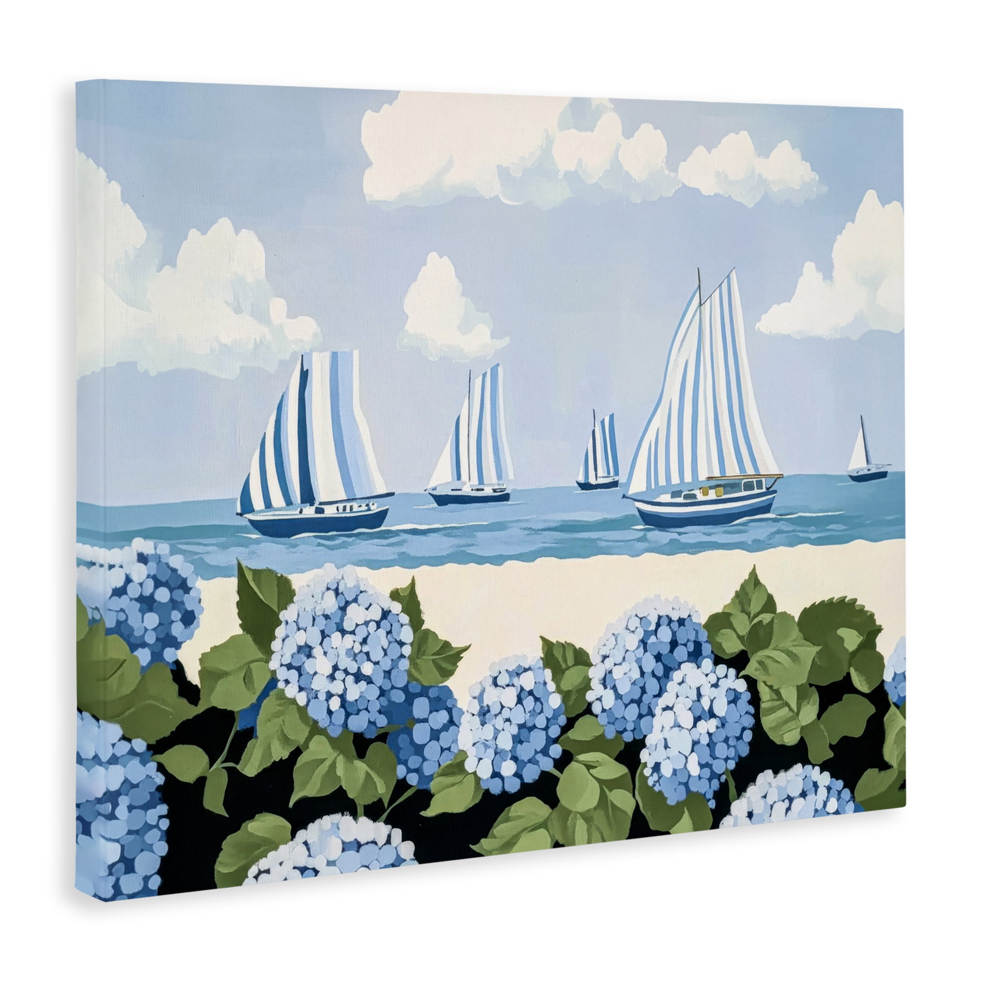 Stupell Industries Striped Sails & Seaside Hydrangeas Canvas Wall Art, design by Sisi and Seb