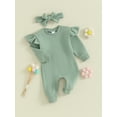 thumbnail image 3 of Bagilaanoe Newborn Baby Girl Fall Jumpsuits Ruffle Long Sleeve Bodysuit + Headband 3M 6M 12M Infant Casual One Piece Romper, 3 of 8