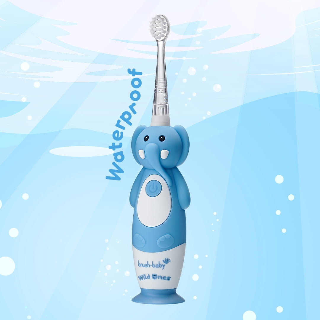 Brush-Baby WildOnes Kids Electric Toothbrush, Evie Elephant, Rechargeable, Timer, Waterproof, Soft Bristles, 0-10