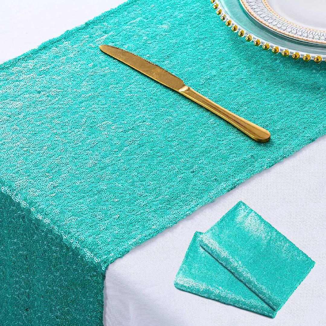 Mint Green Table Runners 2Packs 12''x72'' Teal Sequin Table Runners