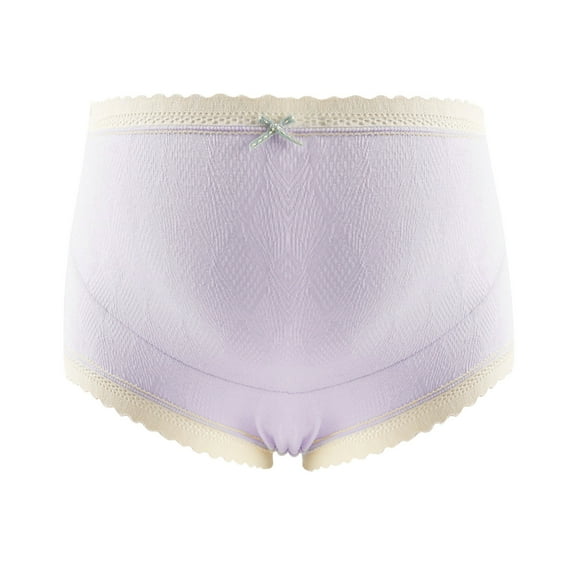 Odeerbi Maternity Underwear Ladies Comfortable Prenatal Solid Color Large Size Short High Waist Lace Abdominal Briefs Purple