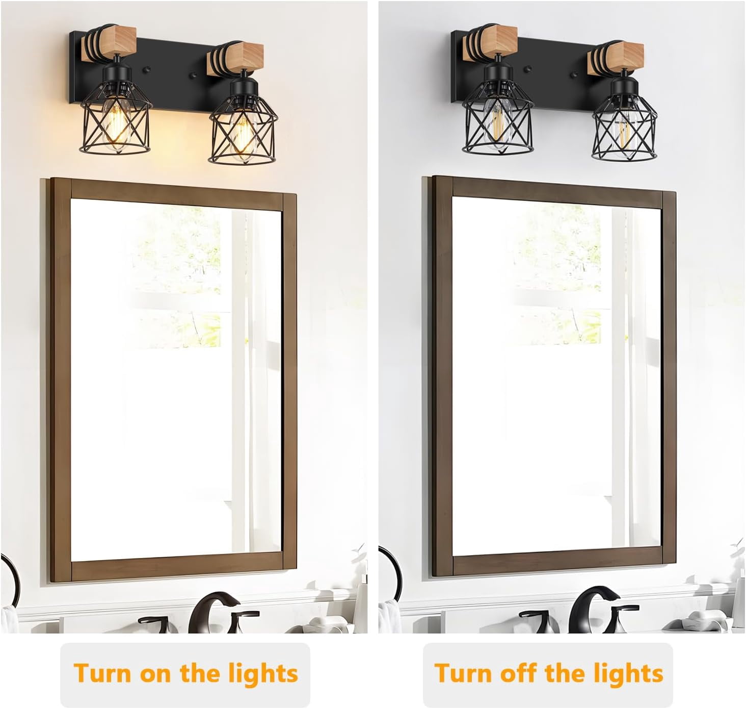 2-Light Bathroom Light Fixtures over Mirror Bathroom Vanity Light Farmhouse Black Bathroom Lighting Fixtures with Metal Lampshade for Bedroom, Hallway, Living Room
