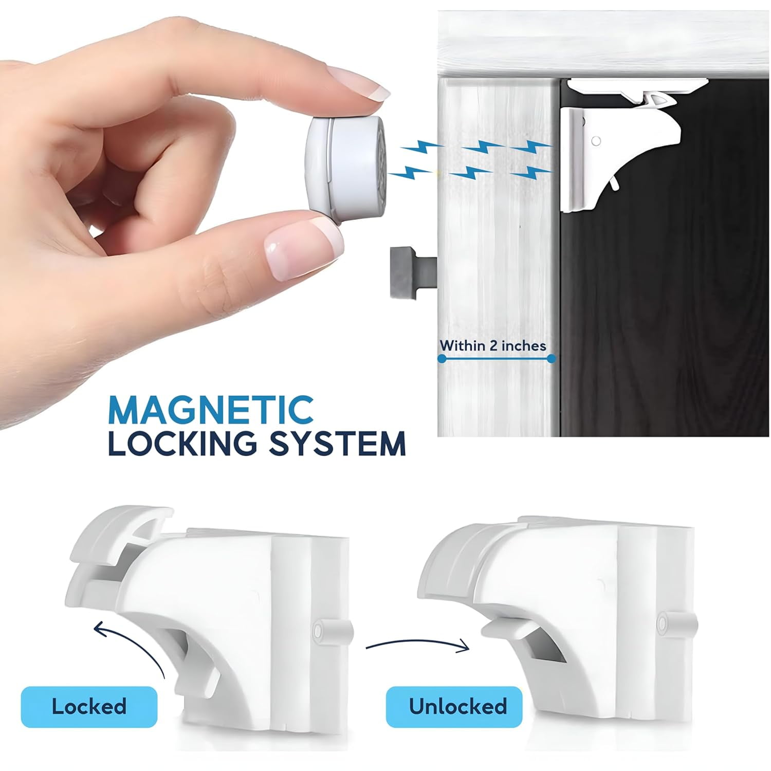 Baby Proof Me Magnetic Child Safety Locks with Keys, Cabinet Locks for Baby Proofing, White, 15 Piece
