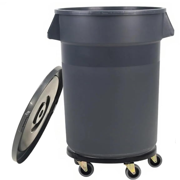 32 Gallon Outdoor Trash Can with Wheels, Rolling Trash Can with Lid & Sturdy Handle, Round Trash Cans, Outdoor Garbage Can for Kitchen, Garage, Backyard and Patio (32 Gallon, 1 Pack)