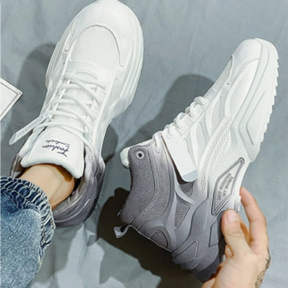 XIMIN Mens Sneakers High Top Mesh Shoes with Gradient Design Athletic Walking Running Lightweight Breathable Sports Shoes Lace Up Fashion Casual Shoes (9, Grey)