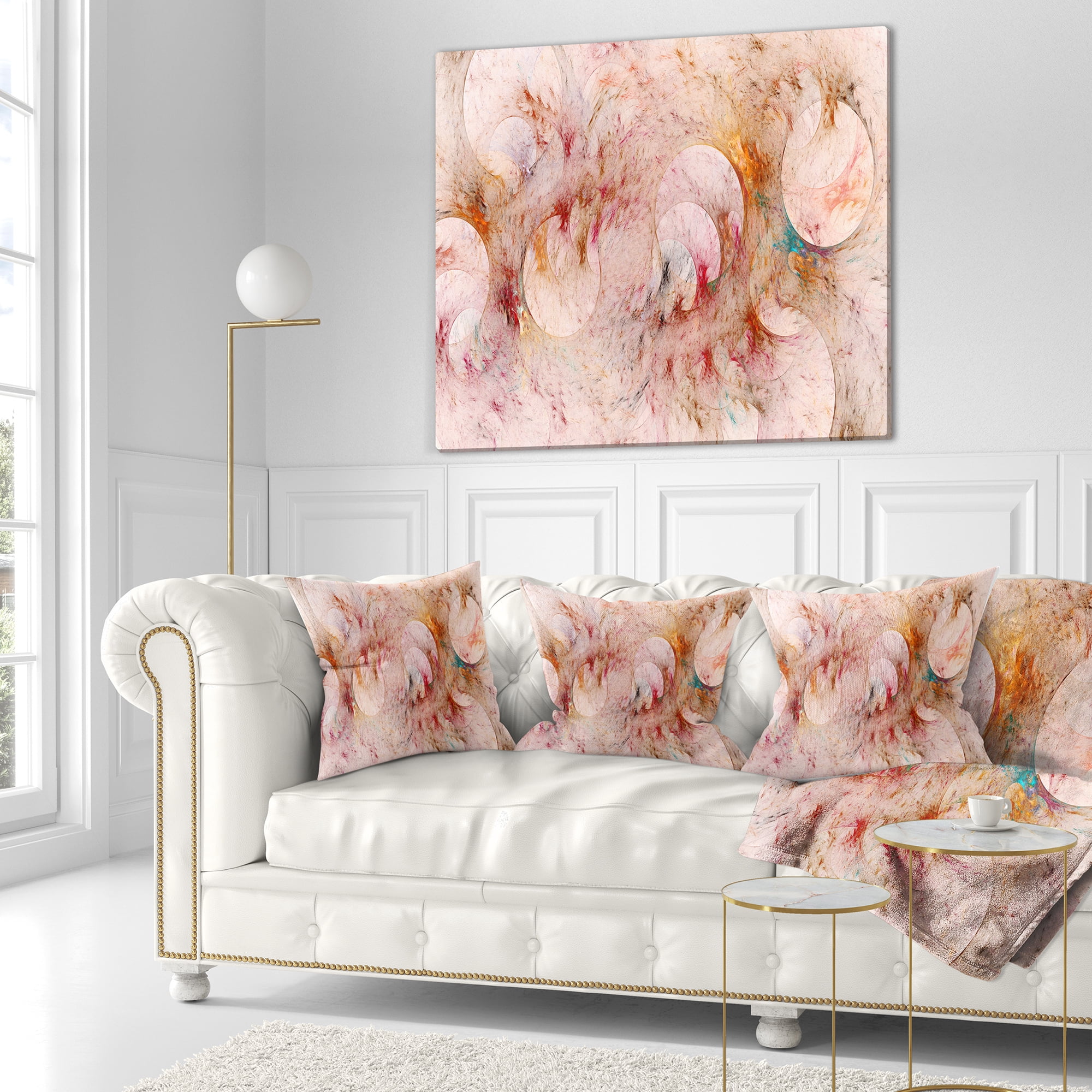 Designart Red Circles Fractal Texture - Abstract Throw Pillow - 18x18