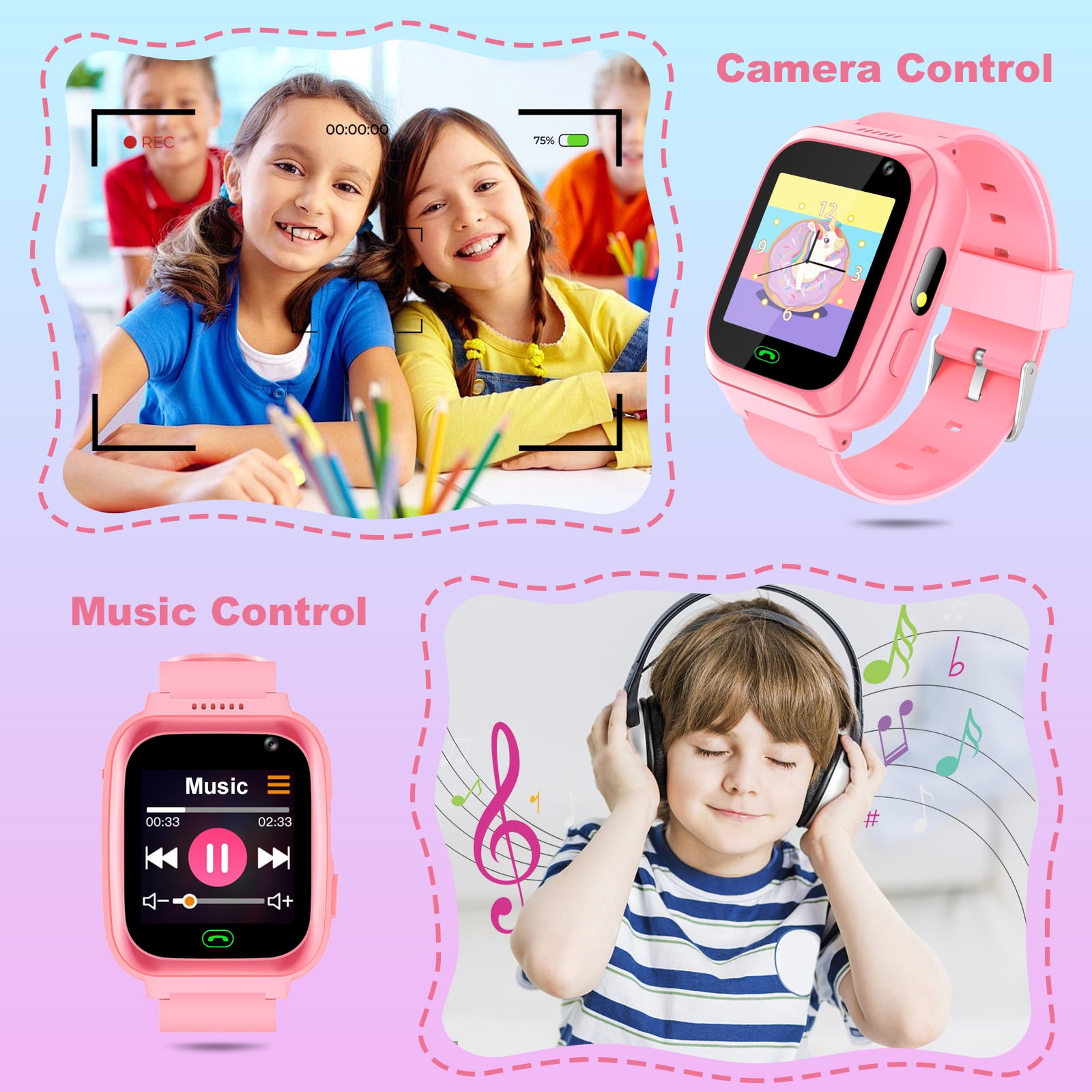 TOPCHANCES Kids Smart Watch for Boys Girls, Touch Screen Smartwatch with Call, 8 Games, Camera, Video, Calculator, Music Player (Pink)