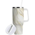 thumbnail image 4 of Gobelet de 40 oz avec Poignée, Couvercle et Paille, Gobelet d'Eau Isolé, Tasse d'Eau en Acier Inoxydable, Tasse Bouteille Réutilisable, Compatible avec Porte-Gobelet, Marbre Gris Pâle, 4 of 6