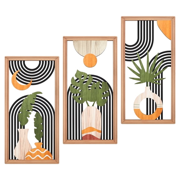 15.8"W x 7.87"HBoho Wall Decor Set of 3 Abstract Boho Cat Wall Art Mid Century Modern Black Wall Decr for Home Bedroom Living Room Office